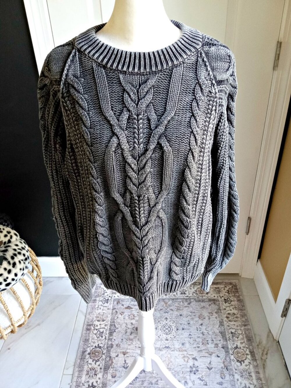 FREE PEOPLE WASHED BLACK PULLOVER SWEATER